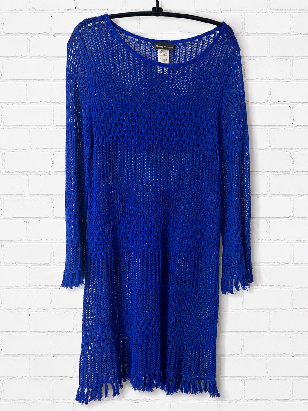 Tommy Bahama Blue Open Knit Linen Cotton Fringe Beach Cover Up M